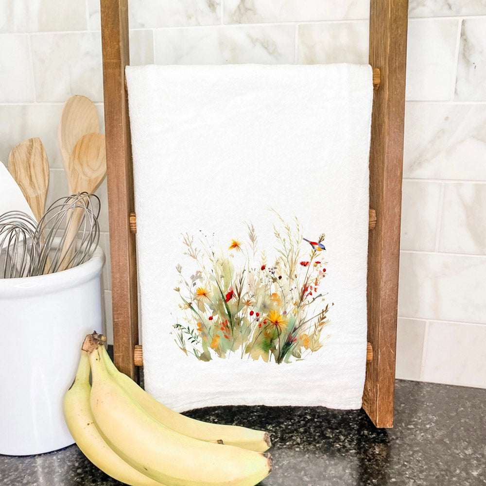 Two beautiful watercolor towels  Wildflowers  and bird & Spring Basket- Cotton Tea Towels