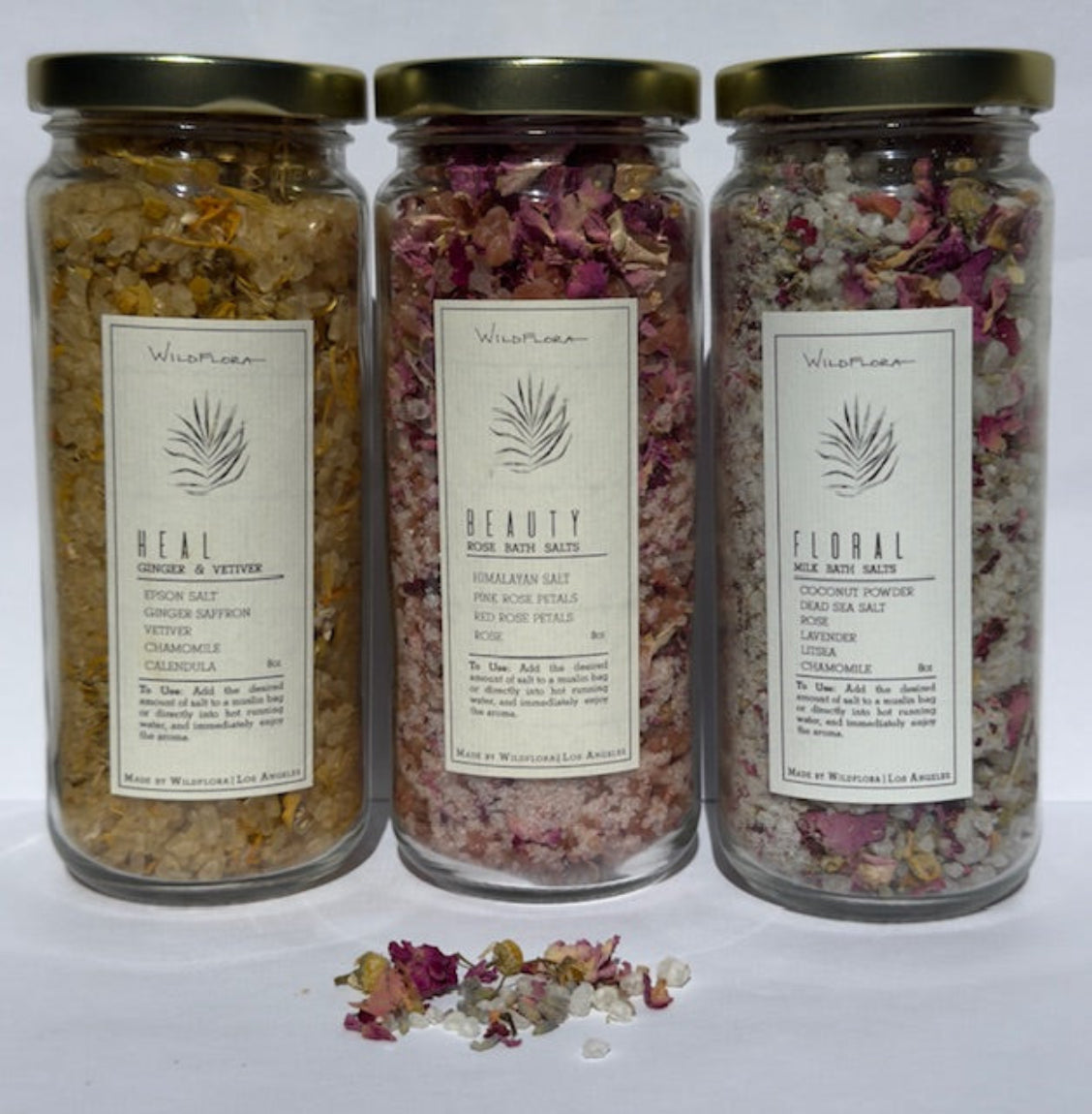 SET of WildFlora Bath Salts: Rose, Ginger, and Milk Bath