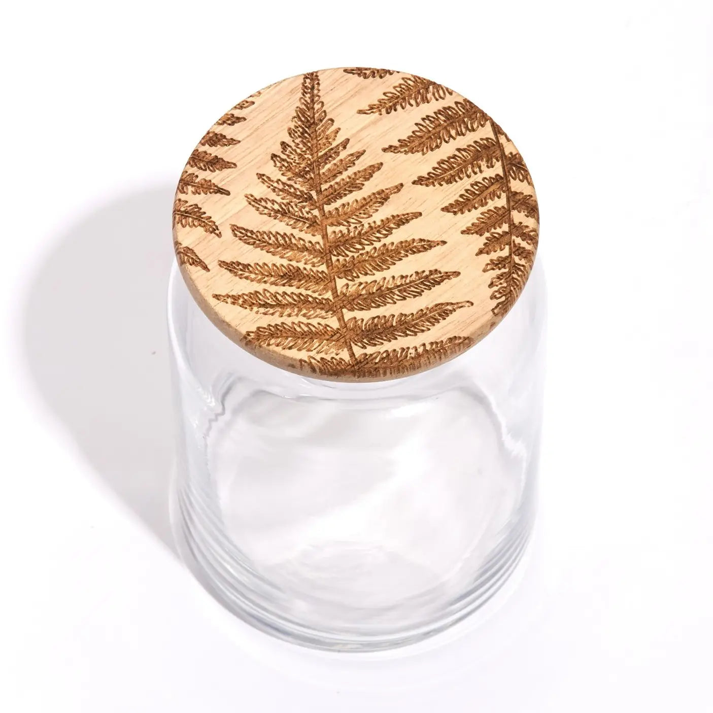 Fern Wood Lid Glass Jar
