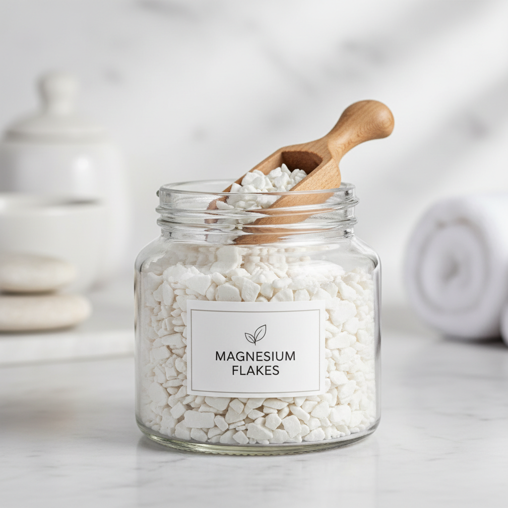 Glass jar with magnesium flakes