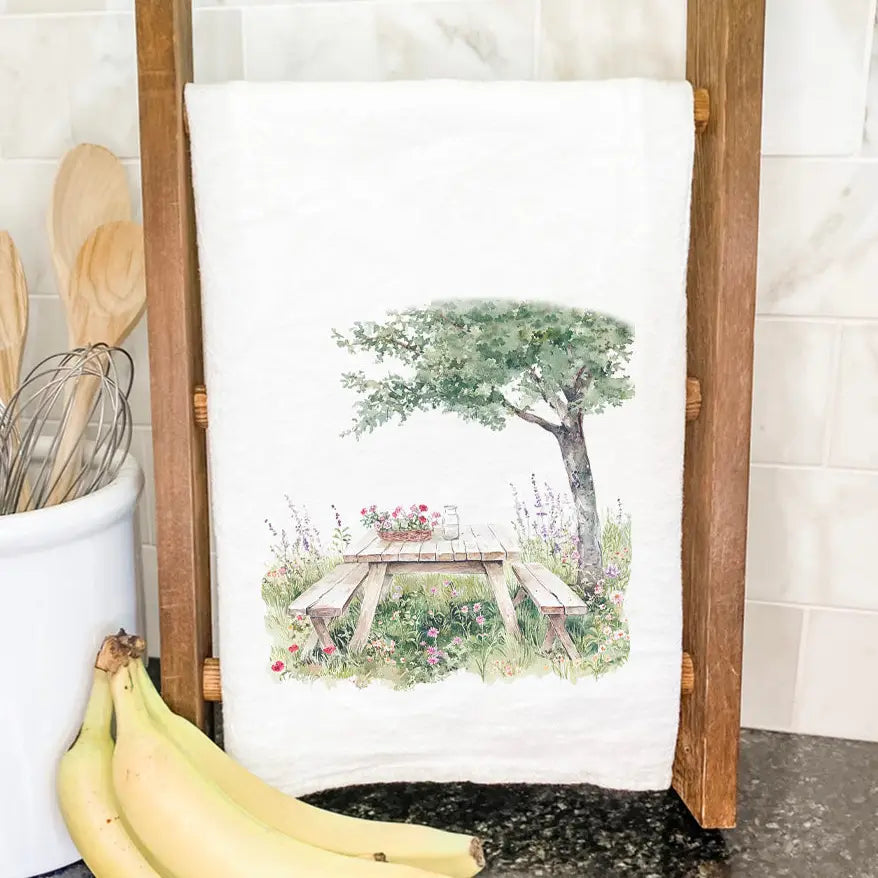 Two beautiful towels spring picnic & basket with flowers -Cotton Tea Towels