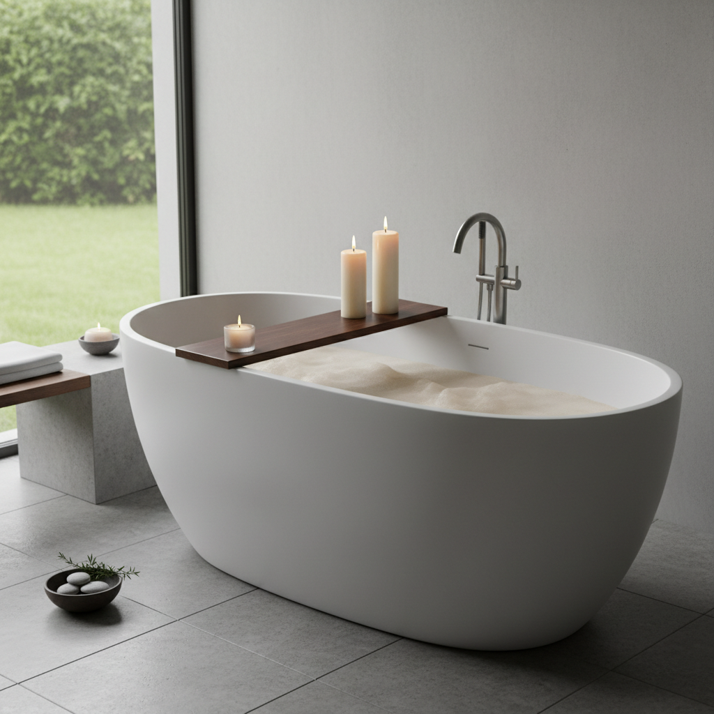 Square spa bath with minimal candles