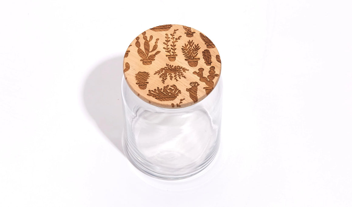 Succulents Wood Lid Glass Jar
