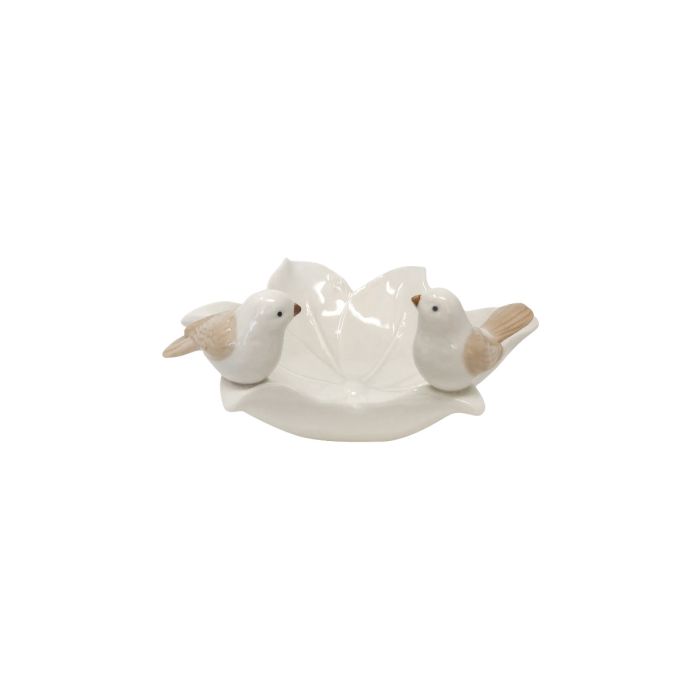 Ceramic Leaf- White w/ Birds Soap Dish